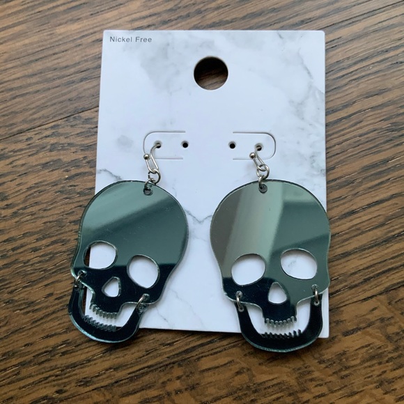 Mirrored Skeleton Statement Dangle Earrings Silver BRAND NEW Jewellery Women’s - Picture 6 of 11